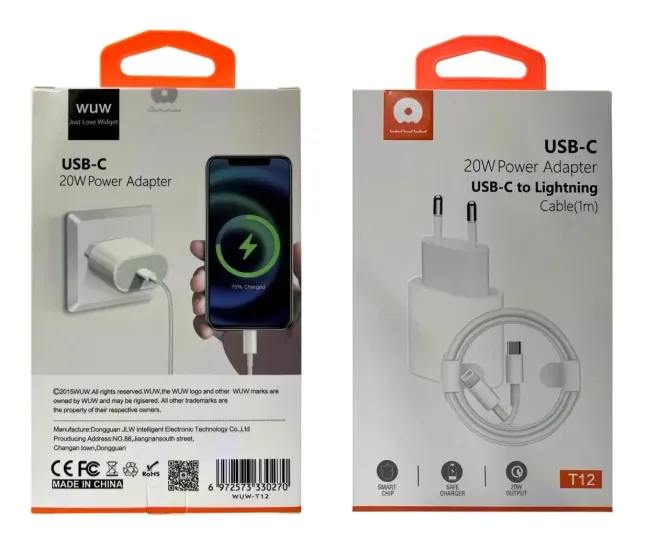 Зарядний пристрій 220В 5В/9В 20Вт з кабелем Type-C - Lightning WUW-T12 для портативних пристроїв Київ - фото 2