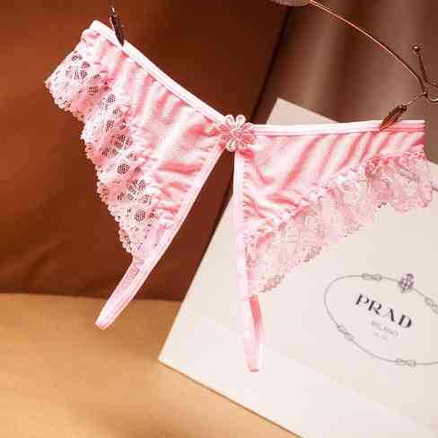 Еротичні трусики світло-рожеві жіночі з розрізом - розмір універсальний, резинка до 100см Київ