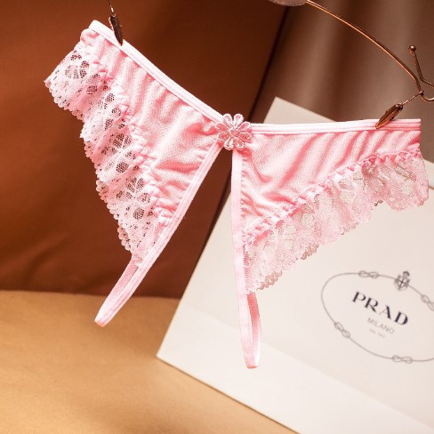 Еротичні трусики світло-рожеві жіночі з розрізом - розмір універсальний, резинка до 100см Київ - фото 1
