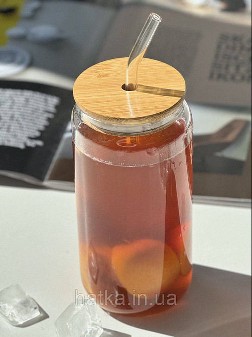 Склянка коктейльна "Слоік" 530 мл із кришкою і трубочкою прозора для дому та ресторану 102-769 Київ - фото 9