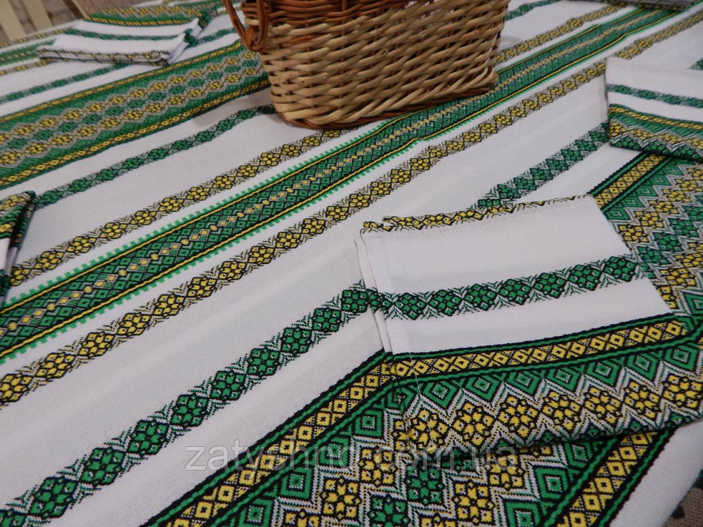 Зелена скатертина вишита з серветками Київ - фото 1