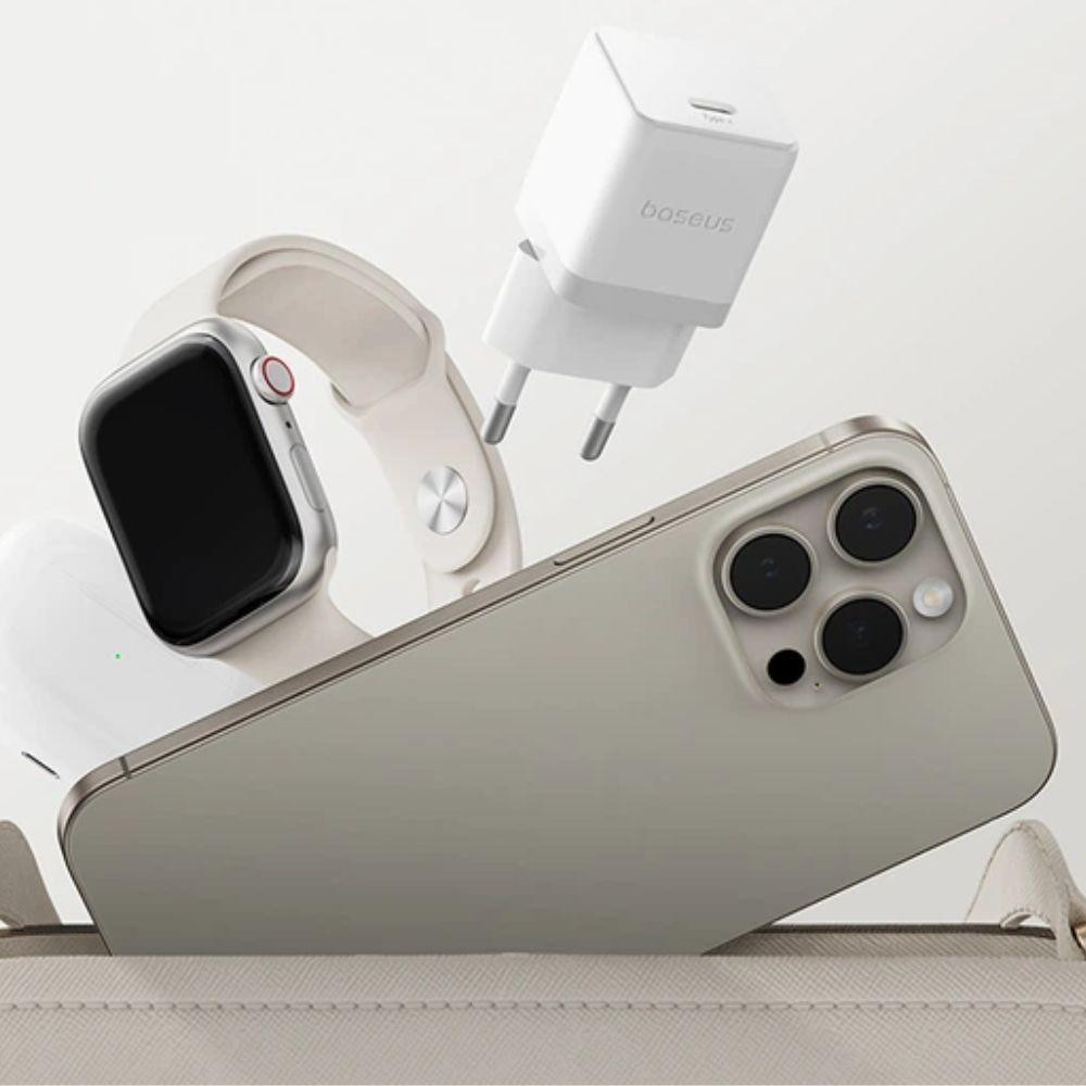 Сетевое зарядное устройство с кабелем Baseus Palm Fast Charger 1C 20W EU Moon White set USB-C to iP 20W 1m Одесса - изображение 8