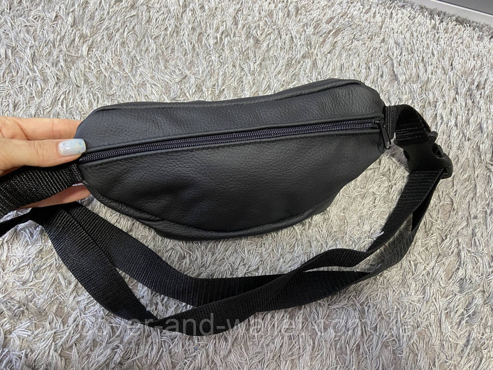 Шкіряна чоловіча сумка бананка чорного кольору Puos Київ - фото 4