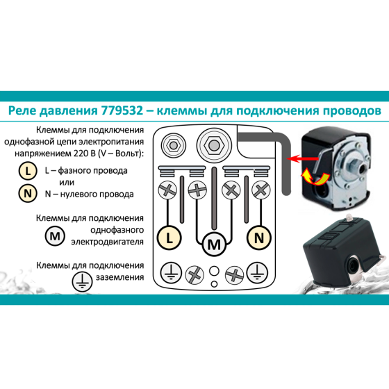 Aquatica Реле давления сухого хода 1.4-2.8 бар (гайка) AQUATICA (779532) Київ