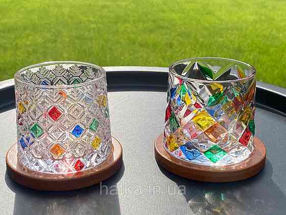 Склянка-доф "Льодяні квіти" з дерев'яною підставкою 275 мл ОБЕРТАЮТЬСЯ для дому та ресторану Київ