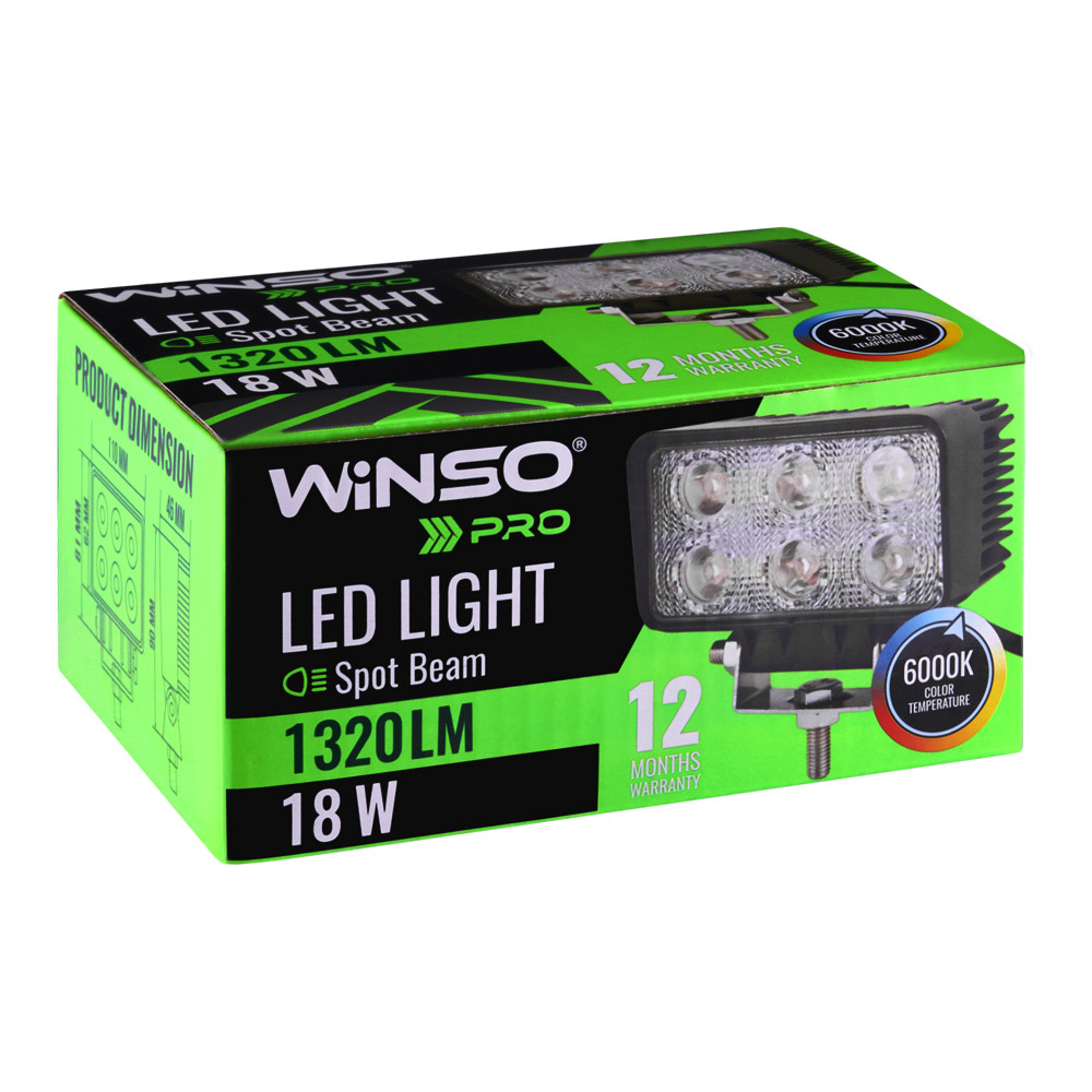 Фара светодиодная Winso Pro Epistar white точечный 10-30V, 18W (6x3W), 1шт Львов - изображение 2