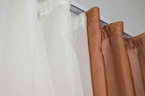 Кухонный комплект VR-Textil № 038к шторки и тюль коричневый с бежевым 280х170 см (50-811) Киев