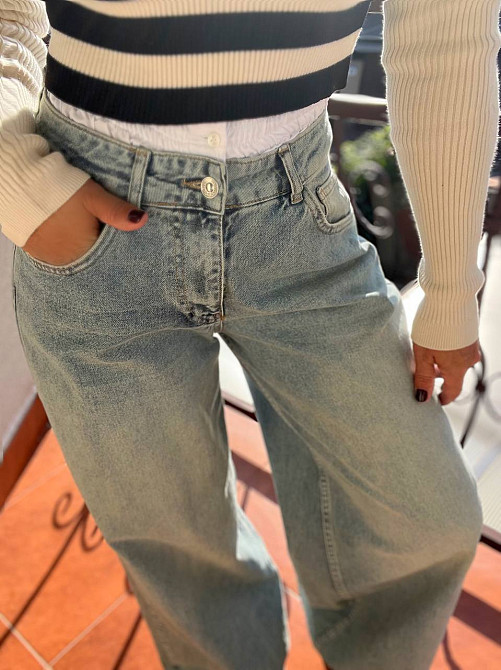 Джинси жіночі I8 162-76 PALAZZO BOXER біла резинка на талії широкі від стегна, блакитний з зеленим,  Одеса - фото 4