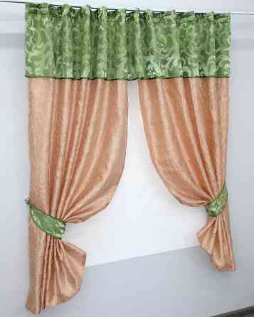 Кухонные шторы VR-Textil № 073к с ламбрекеном и подхватами персиковый с салатовым 270х170 см (52-0178) Киев