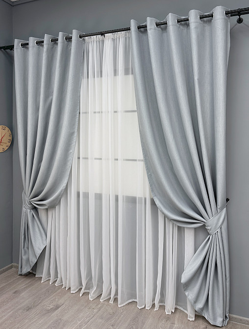 Комплект штор на люверсах VR-Textil Блекаут двосторонній Scandi № 1899ш Сіро-блакитний 150х250 см 2 шт (37-0306) Київ - фото 3
