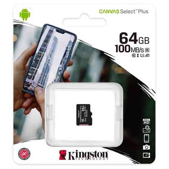 Картка пам'яті microSDXC Kingston Canvas Select Plus 64 GB Class 10 А1 UHS-1 Київ