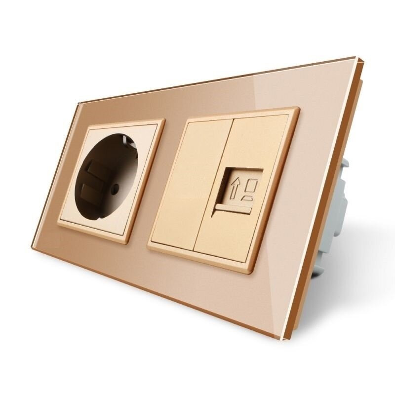 Розетка двомісна комбінована Силова Інтернет Livolo золото скло (VL-C7C1EUK01C-13) Коломыя - изображение 6