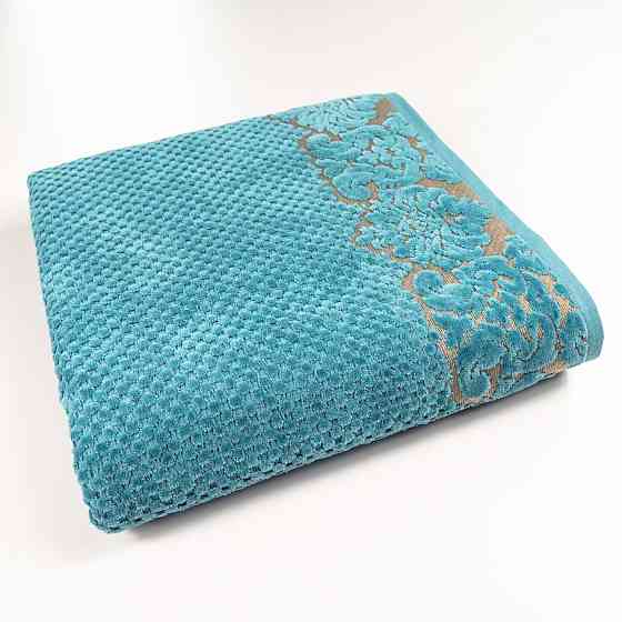 Банное махровое полотенце 70x140см Damask Премиум качества Жаккардовое с велюром 550г/м2 (Изумрудный Сумы