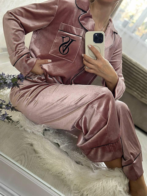 Женская стильная домашняя пижама бархатная пижама пудрово-розовый, 42/44 Одесса - изображение 1