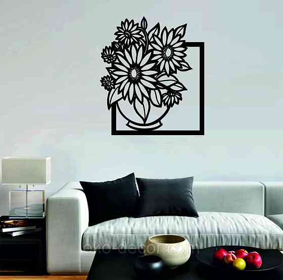 Декоративне настінне Панно «Букет квітів», Декор на стіну 90*78 см, Чорний Київ