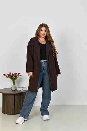 Жіноче стильне пальто з кишенями баранець на флісі Шоколад, 46/48 Одеса