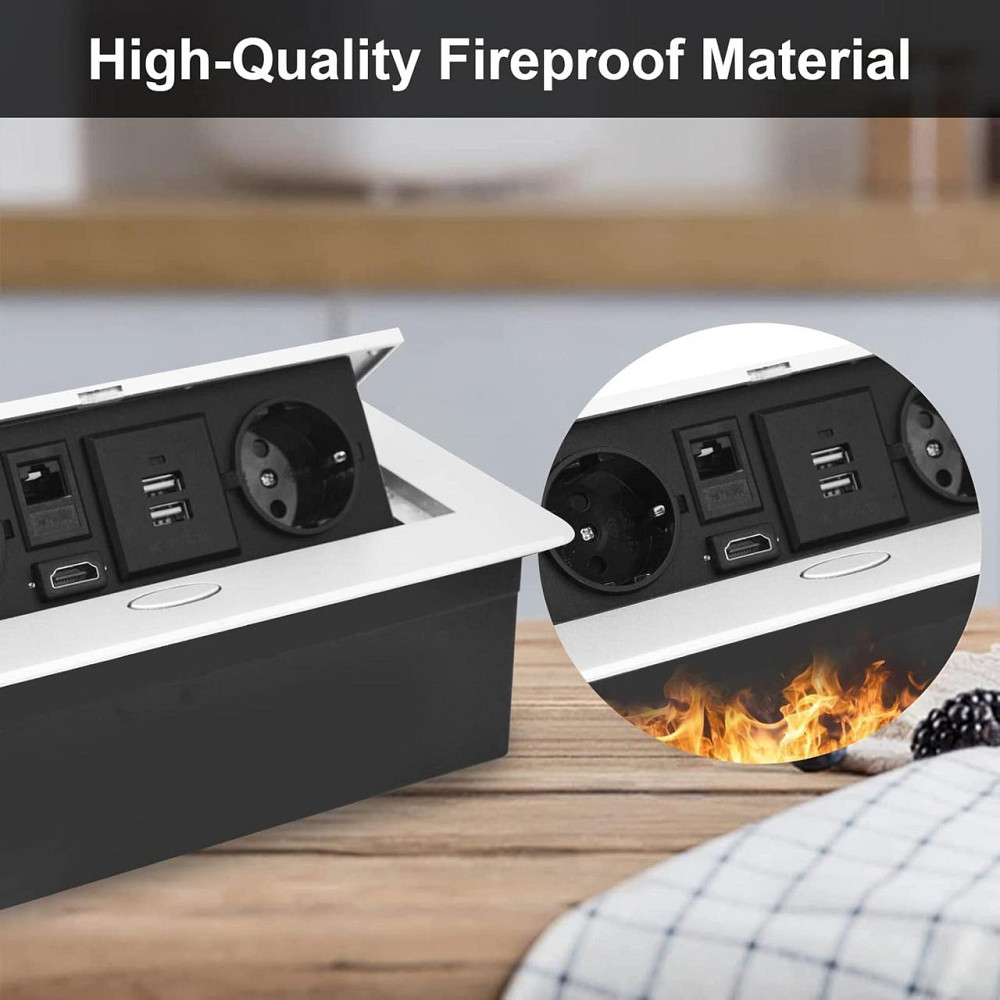 Розетка встроенная скрытая выдвижная 2 евророзетки 2 USB HDMI TD-сеть Врезная скрытого монтажа для стола белая Киев - изображение 5