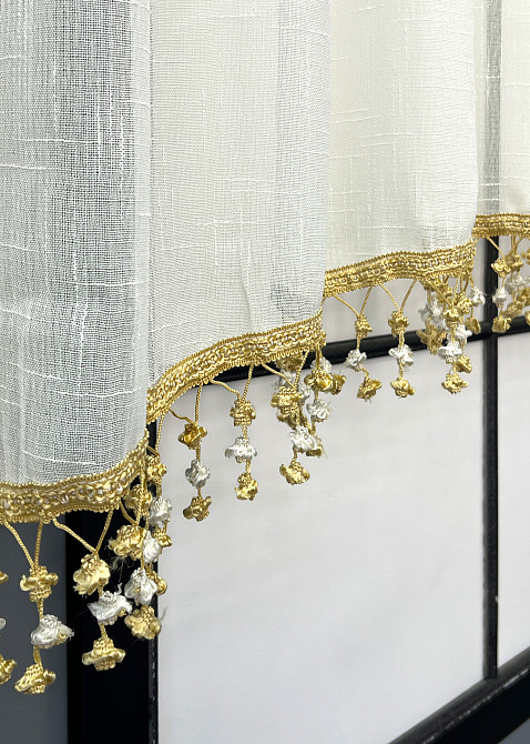 Кухонная арка VR-Textil № 000к лен с бахромой бежевый с золотистым 270х120 см (51-264) Киев - изображение 6