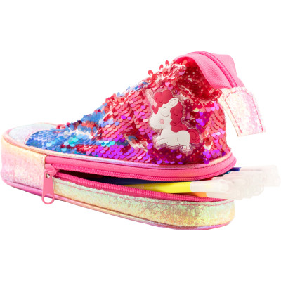 Пенал Cool For School в форме кеда с пайетками 2 отделения Розовый (5987-pink) Винница - изображение 2