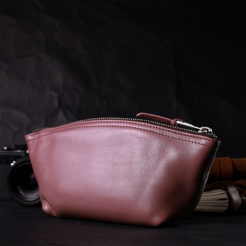 Чарівна жіноча шкіряна косметичка GRANDE PELLE 16793 Пудровий Київ - фото 2