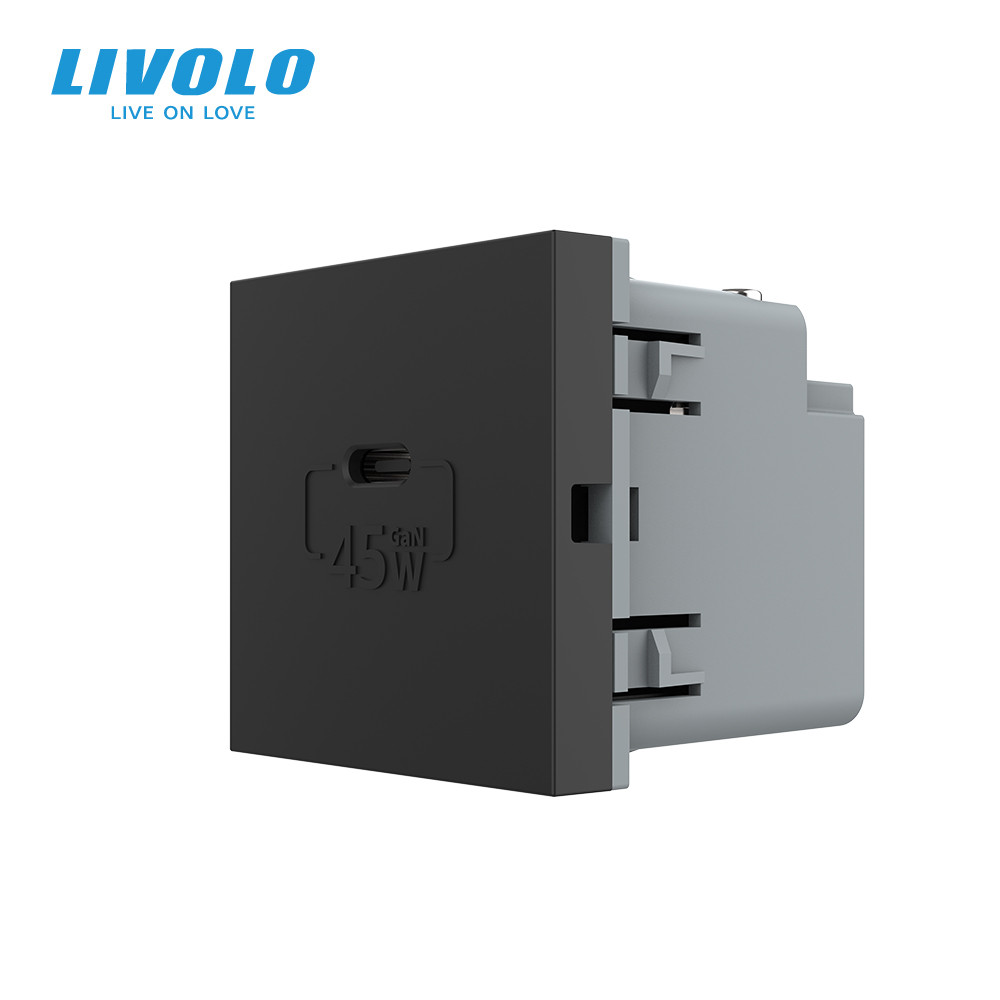 USB Type-C розетка LIVOLO, PD 45W, Power Delivery, швидка зарядка, чорна, модуль (VL-FCUC-2BP) Коломыя - изображение 9
