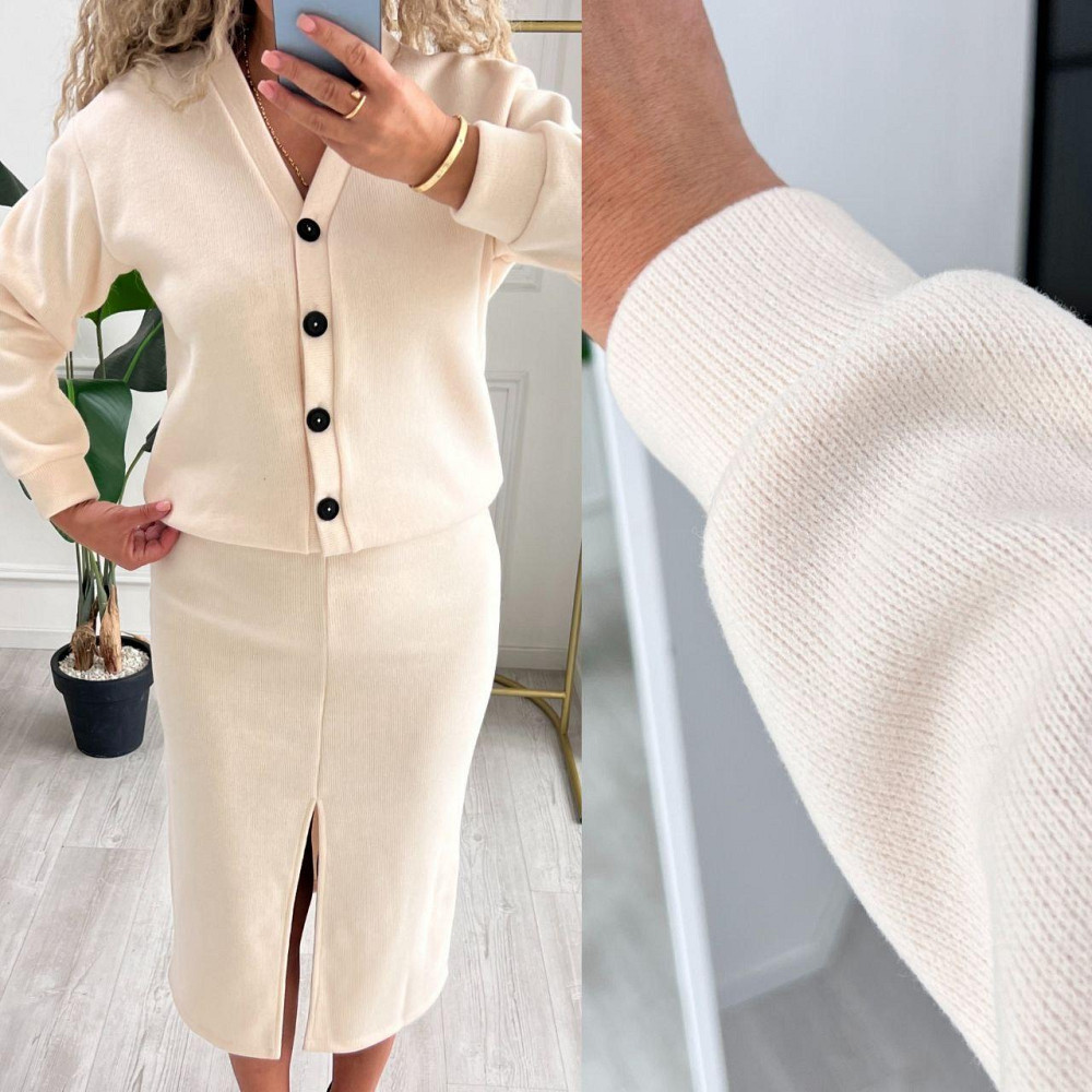 Женский невероятный костюм кардиган+юбка ангора вязка на трикотаже Молочный, 40/42 Одесса - изображение 8