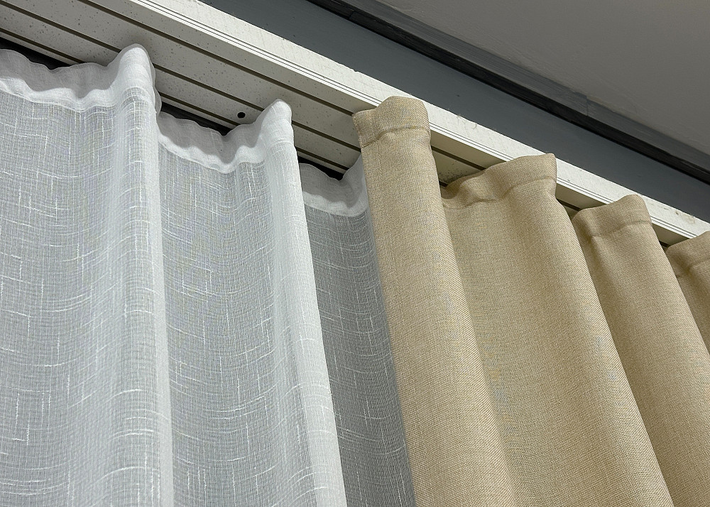 Комплект штор VR-Textil Лен Мешковина 150х270 2шт и Тюль 500х270 114ш-115т Бежевый с белым 71-022/4 Киев - изображение 8