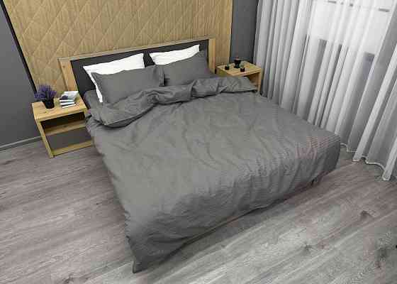 Комплект постільної білизни Страйп-сатин Полуторний з простирадлом на резинці 140х200х25, підковдра 150х220, 2 наволочки 70х70 Темно-сірий (88-208) Київ