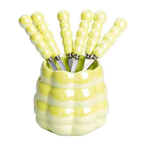 Yiwu Набір десертних виделок і ложок на 3 персони з підставкою з порцелянау 7 предметів Зелений Коломия