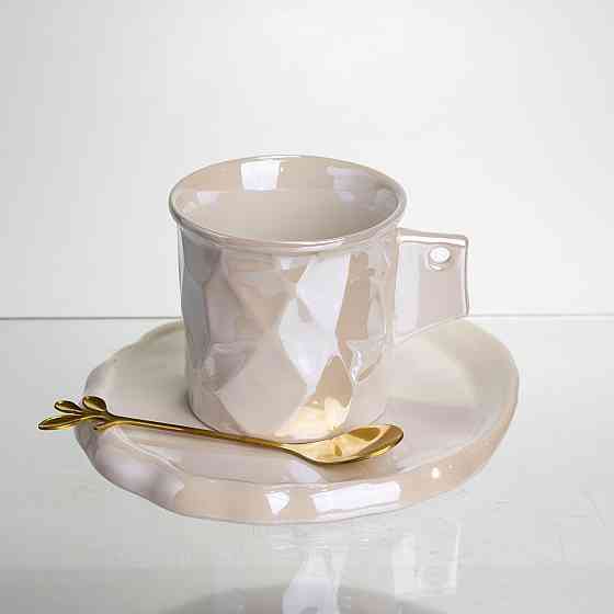 Чашка порцелянова для кави 200 (мл) з блюдцем і ложкою, гарна чашка в подарунок Білий FM-2B Коломия