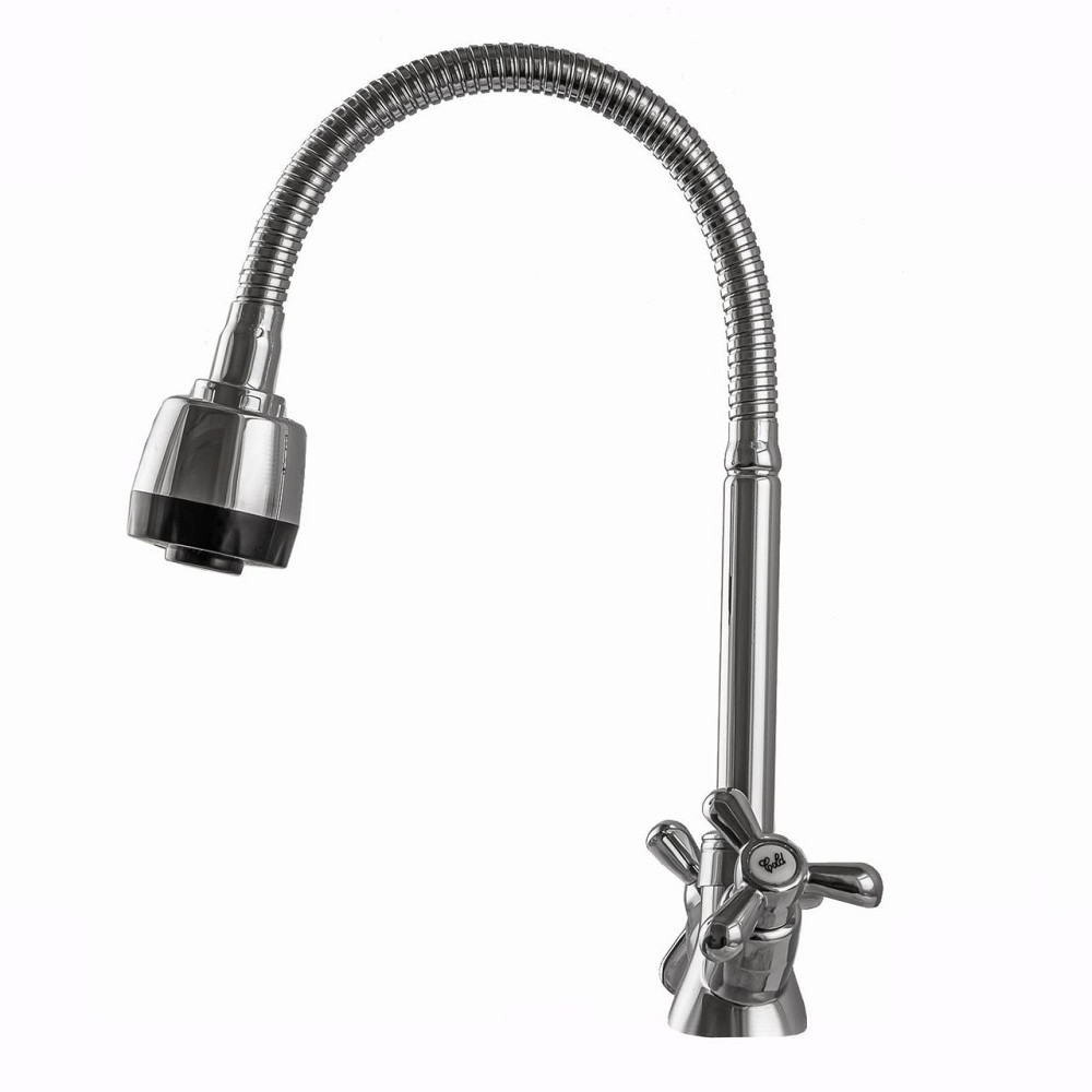 Змішувач для кухні DOMINO DK-H1-2N-103MA Chrom хрест кераміка,с гофровиливом (000017654) Київ - фото 2