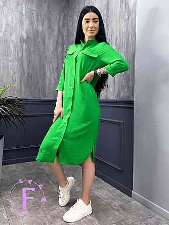 Довга сукня-сорочка з поясом "Marcella" оптом | Батал | Розпродаж моделі 50-52, Зелений Київ