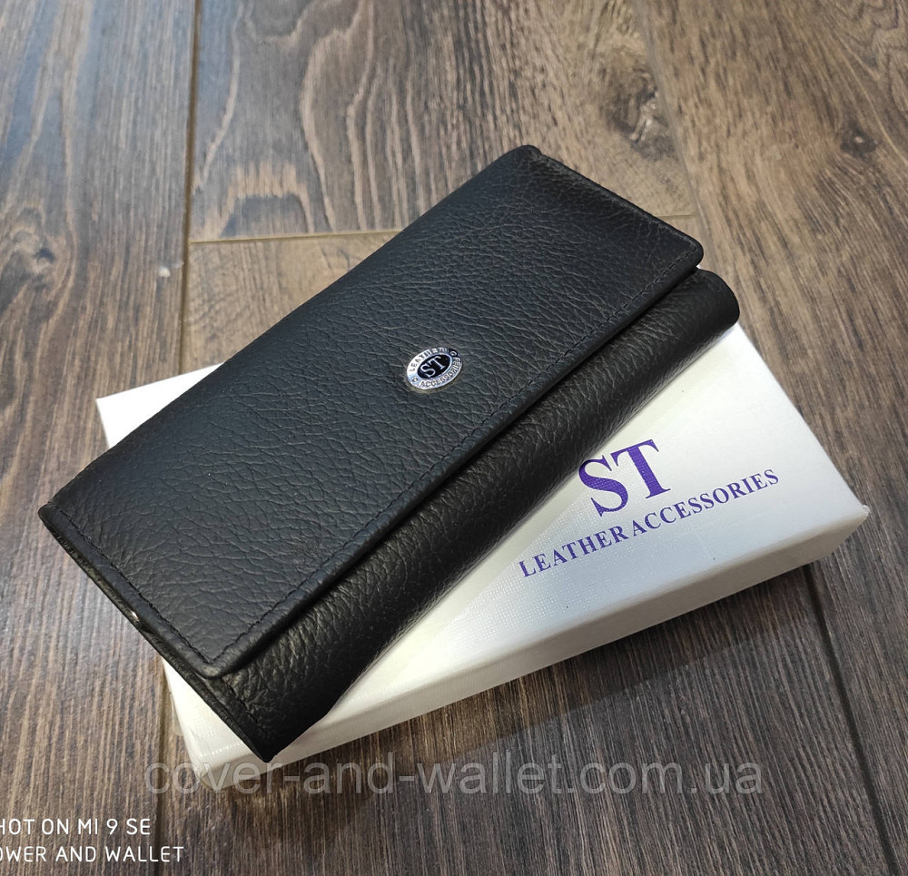 Універсальна ключниця гаманець з карабінами чорного кольору із натуральної шкіри ST 416 Київ - фото 5