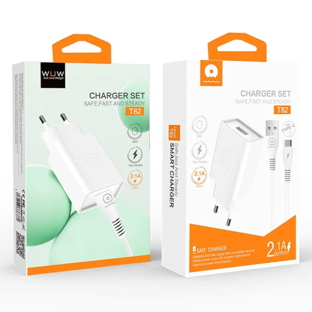 Сетевое зарядное устройство с кабелем WUW-T82 Single USB home charger set type-c Одесса - изображение 2