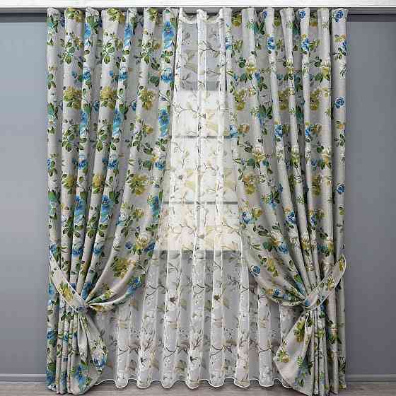 Комплект штор VR-Textil Лен Прованс 150х270 2шт и Тюль 500х270 2082ш-1908т Разноцветный 71-211/4 Киев