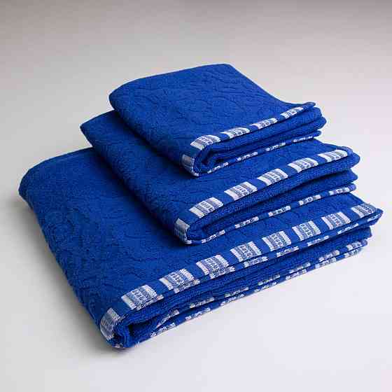 Набор махровых полотенец с орнаментом 3шт GM Textile 40х70см, 50х90см, 70х140см 400г/м2 (Синий) Сумы