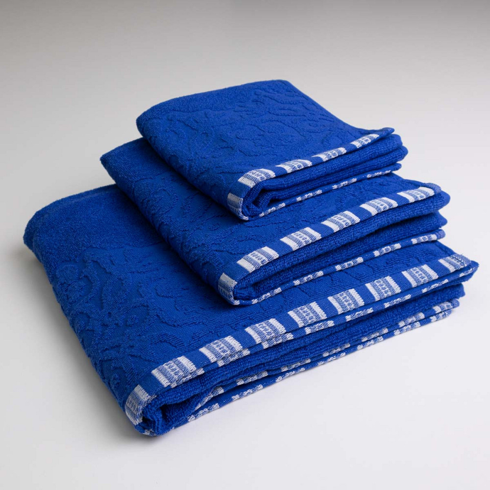 Набір махрових рушників з орнаментом 3шт GM Textile 40х70см, 50х90см, 70х140см 400г / м2 (Синій) Суми - фото 1