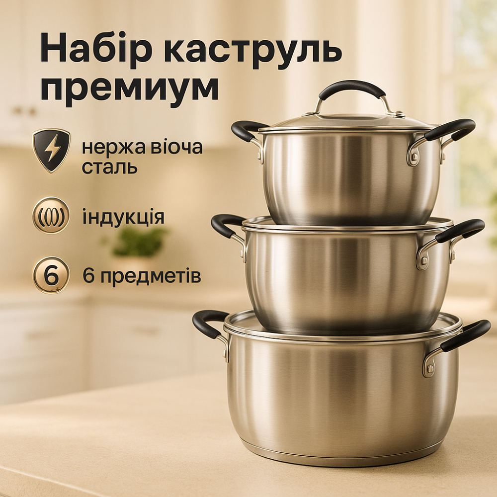 Набір каструль з антипригарним покриттям 6, Набір посуду для електричних плит, Каструлі з кришками SR-81 Львів - фото 12