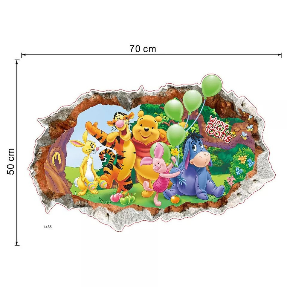 Наклейка дитяча «Ведмедик Вінні та його друзі» вінілова для дитячої кімнати з 3D ефектом 50х70 см Кам'янець-Подільський - фото 2