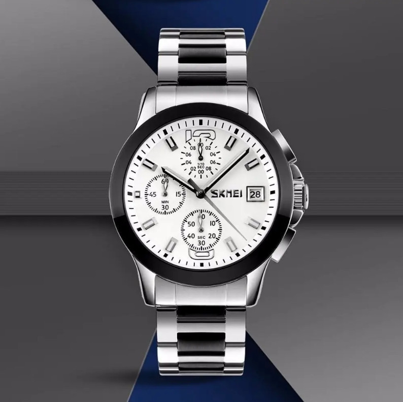 Мужские часы Skmei 9126 с хронографом Серебристый с белым циферблатом Винница - изображение 4