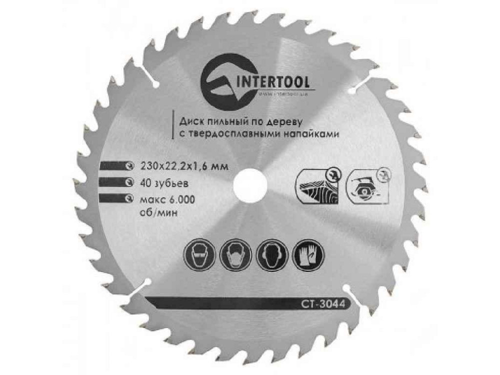Диск по дереву 230х22.2х1.6мм 40 зубьев с напайками CT-3044 ТМ INTERTOOL Киев - изображение 1