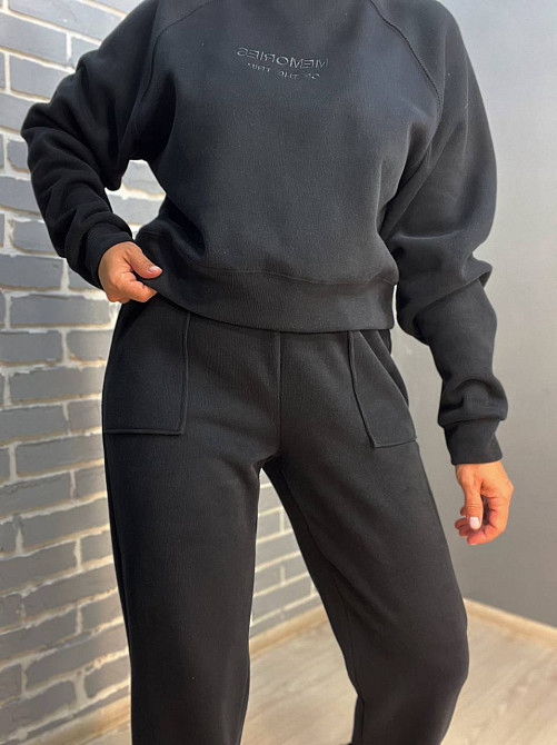 Костюм жіночий A-N 2740 світшот вишивка з джогерами на резинці рубчик чорний, чорний, XL Київ - фото 5