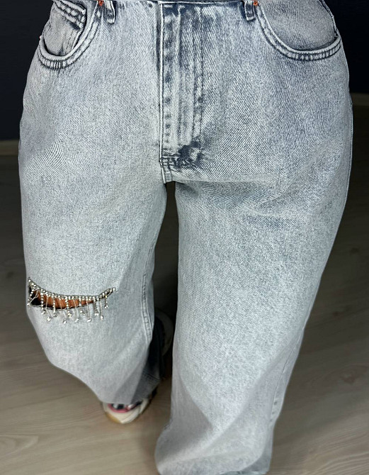 Джинси жіночі Its Basic 2775 STRAIGHT FIT прямі вільні з розрізом і стразами сірі, сірий, 38, 38, 74 см, 100 см Київ - фото 18