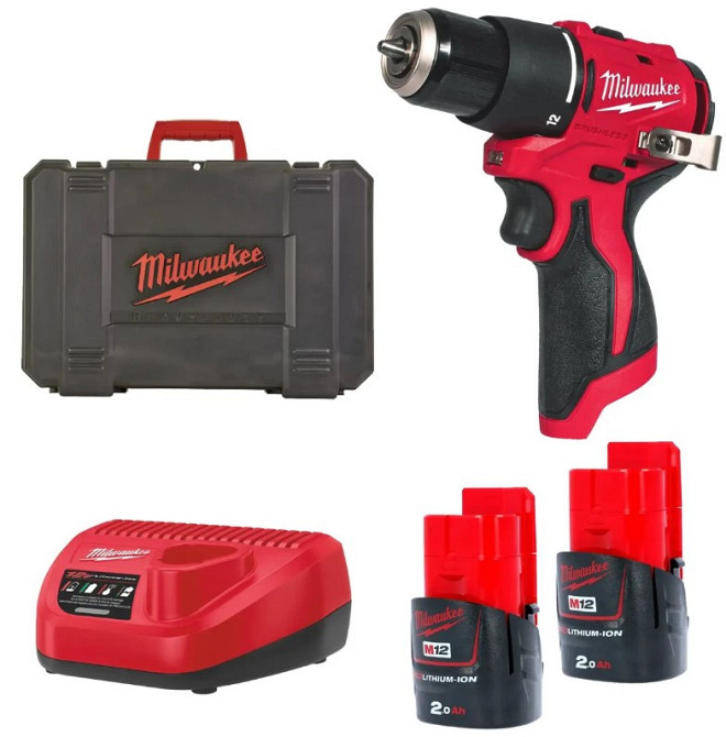 Дрель-шуруповерт аккумуляторная бесщеточная ударная MILWAUKEE, M12 BLPDRC-202С (40Нм) (зарядное устройство, 2 аккум.Х2Аг, кейс) Одесса - изображение 1