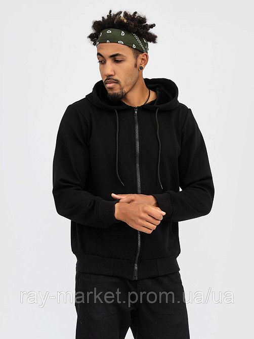 Худи базовое на молнии утепленное Ray Basic мужское черное (U0405LM-Black) L, Демисезонная, Трехнитка с начесом (на флисе) Киев - изображение 1