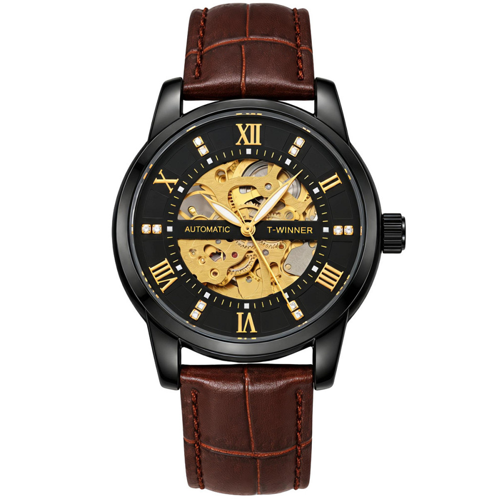 Часы мужские механические Winner Triumph Leather Brown (2 ремешка) Киев - изображение 8