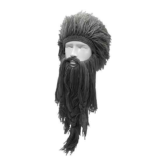Зимова шапка вікінга RESTEQ сіра з дредами і бородою теплий аксесуар для костюмів і вечірок Київ