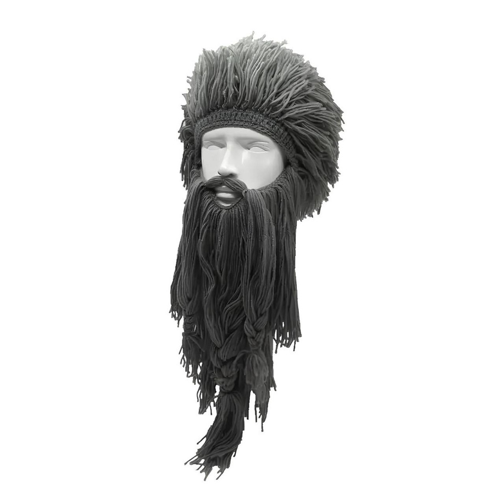 Зимова шапка вікінга RESTEQ сіра з дредами і бородою теплий аксесуар для костюмів і вечірок Київ - фото 3