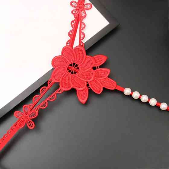 Трусики з бусинками червоні - розмір універсальний, резинка тягнеться до 80см Київ