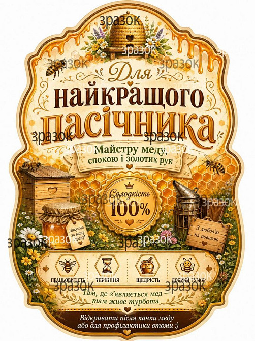 Комплект етикеток на пляшку «Для найкращого пасічника» — подарунок бджоляру з гумором Одеса - фото 1